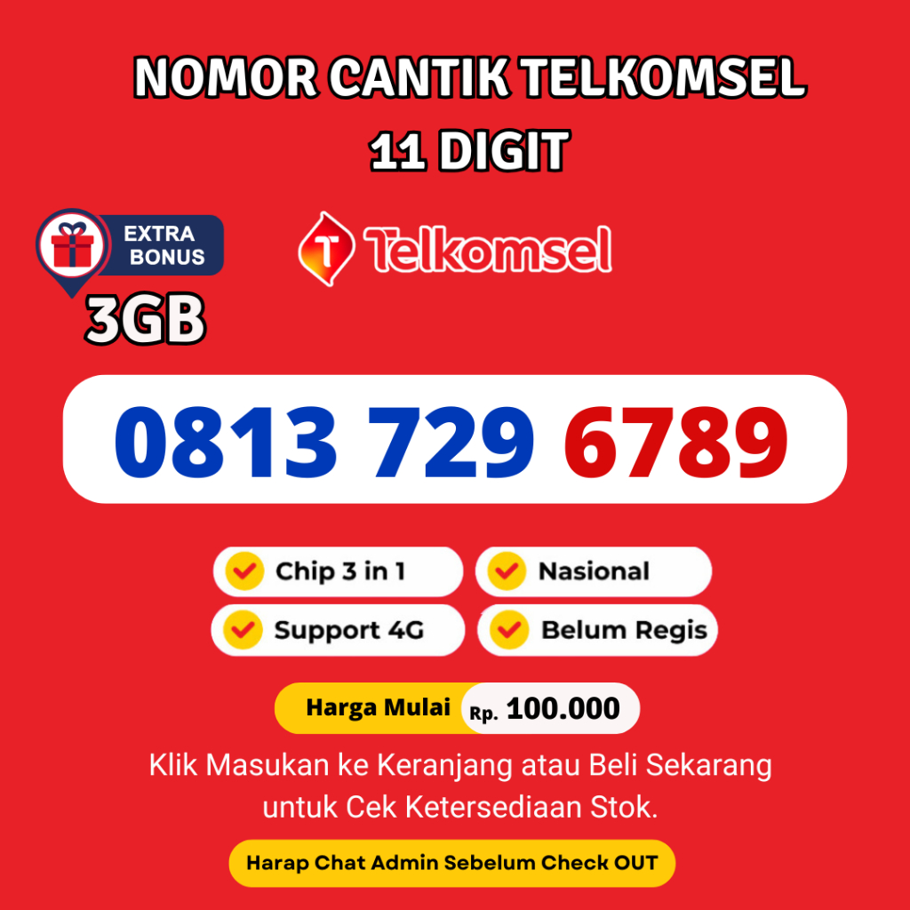 Nomor Cantik Telkomsel 11 Digit Murah - Nomor Cantik Simpati 11 Digit Support 4G LTE BONUS KUOTA 3GB