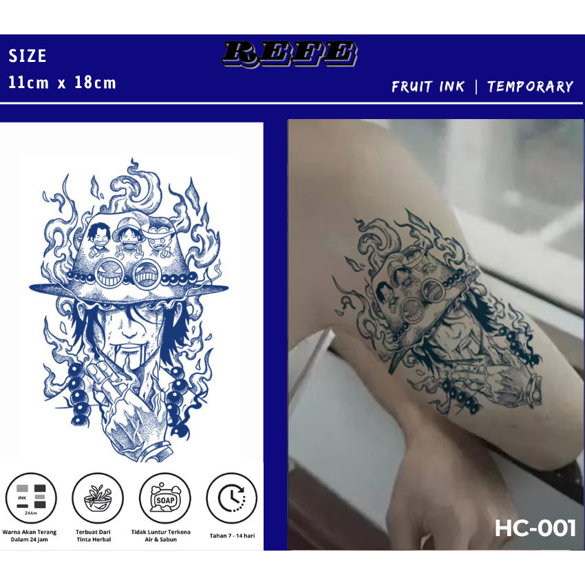 Tatto Temporer Tahan Lama - Tatto Anime One Piece Ace Wibu Size 11x18CM Tato Realistis Herbal Aman