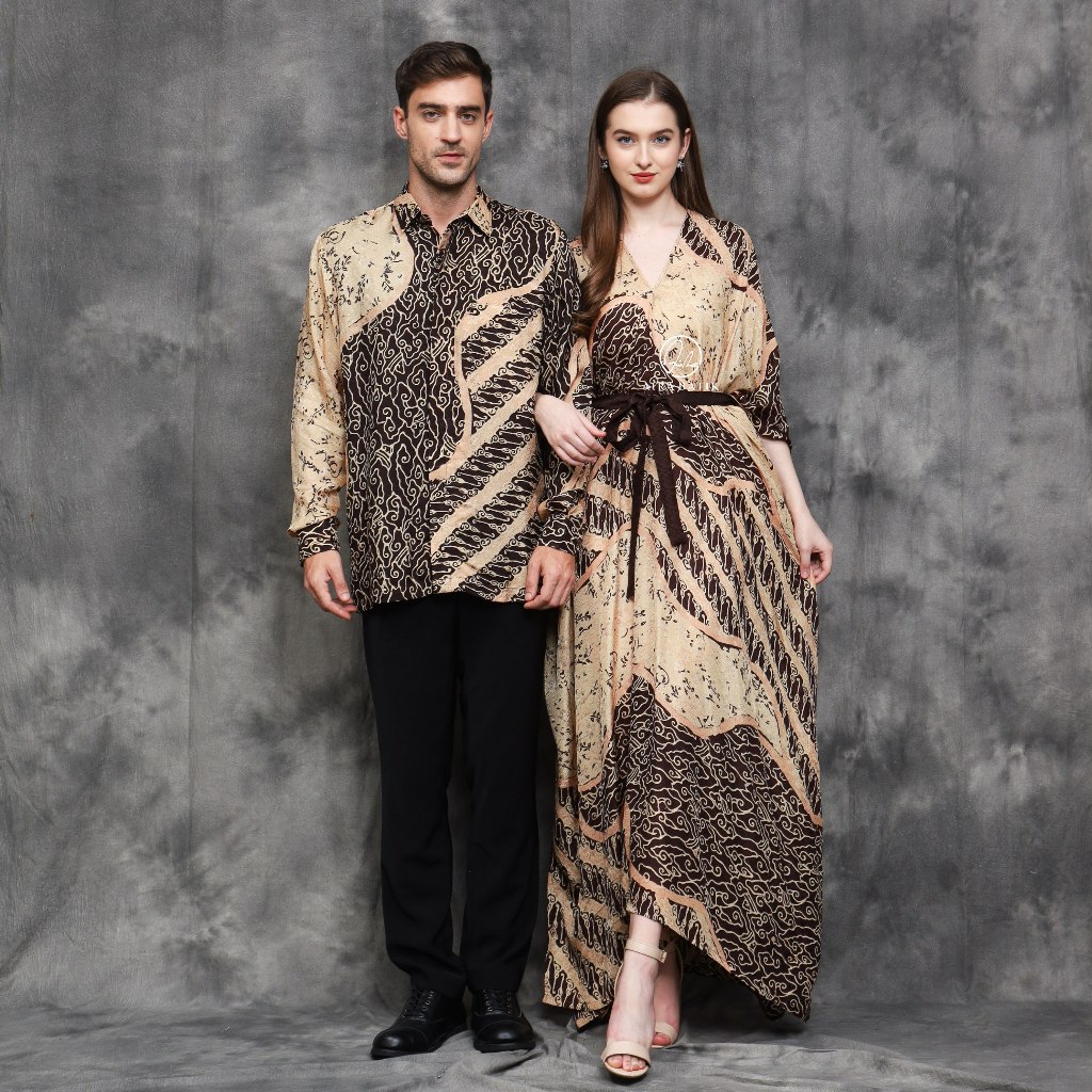 AIRA BATIK - Cassandra Couple Kaftan Ikat Dress & Kemeja Pria Batik Viscose Premium