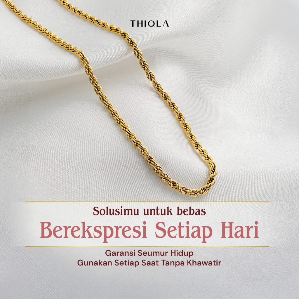 THIQLA - Kalung Rantai Tambang HURRIYAH - Kalung Panjang Wanita Mirip Kalung Juntai Emas Asli - Kalu