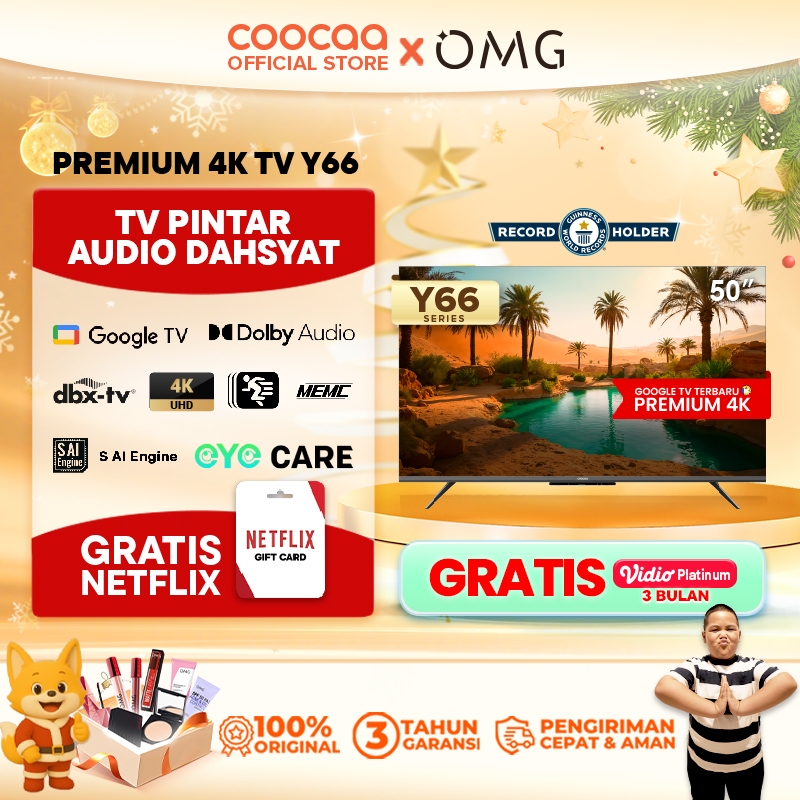 TERBARU COOCAA TV 50 inch Y66 - 4K Google TV - S AI Engine - MEMC - HDR10/HLG - Find My Remote - Eye