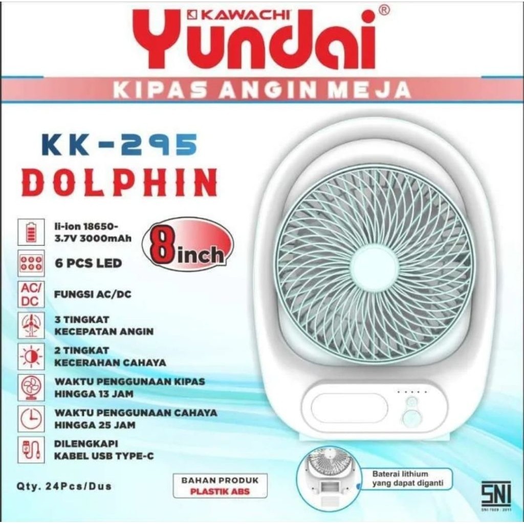 YUNDAI / KAWACHI Kipas Angin Meja 8 Inch AC / DC KK 295 Dolphin