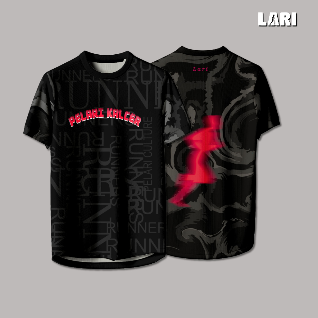 LARI Jersey Olahraga Wanita & Pria Pelari Kalcer Black Jersey Dry Fit Running