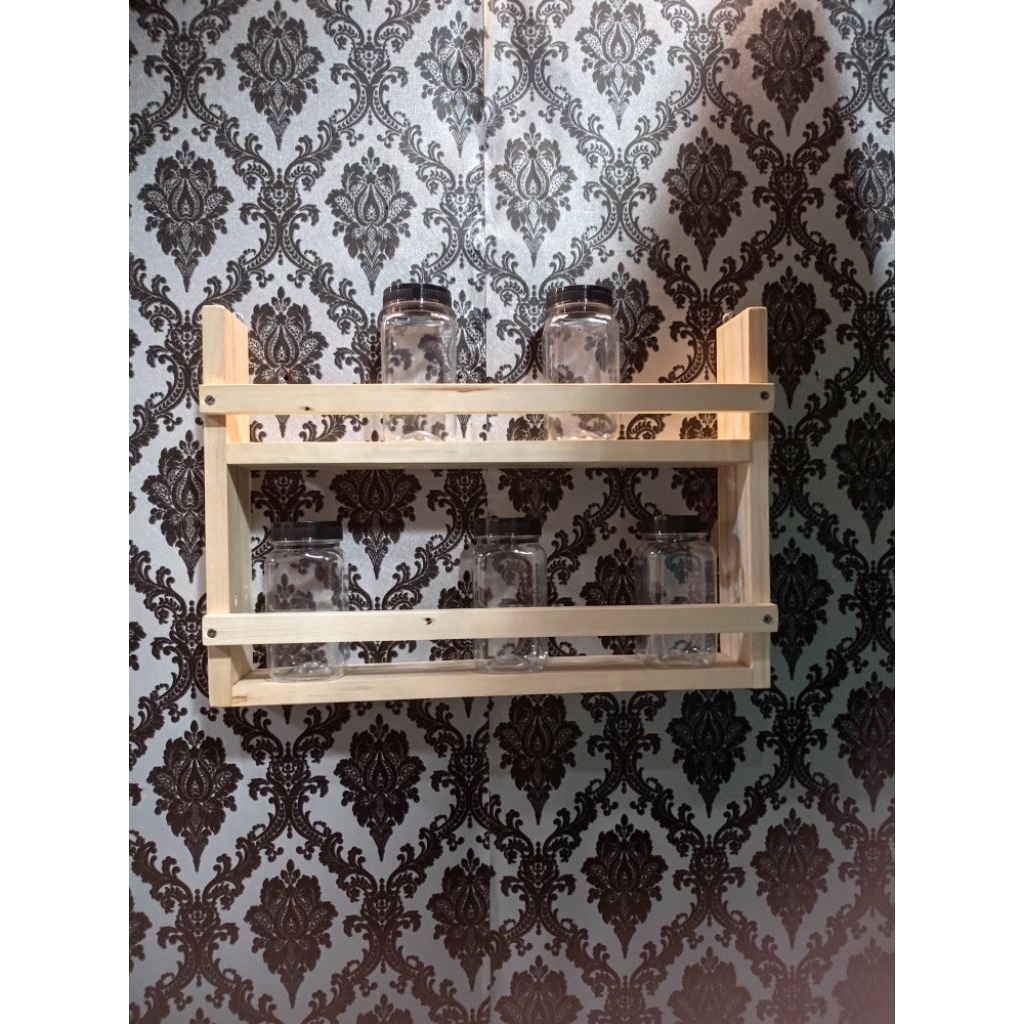 Rak Bumbu Dapur Estetik Serbaguna Susun 2 Gantung Rak Kayu Rak Gantung Rak Tempel Dinding