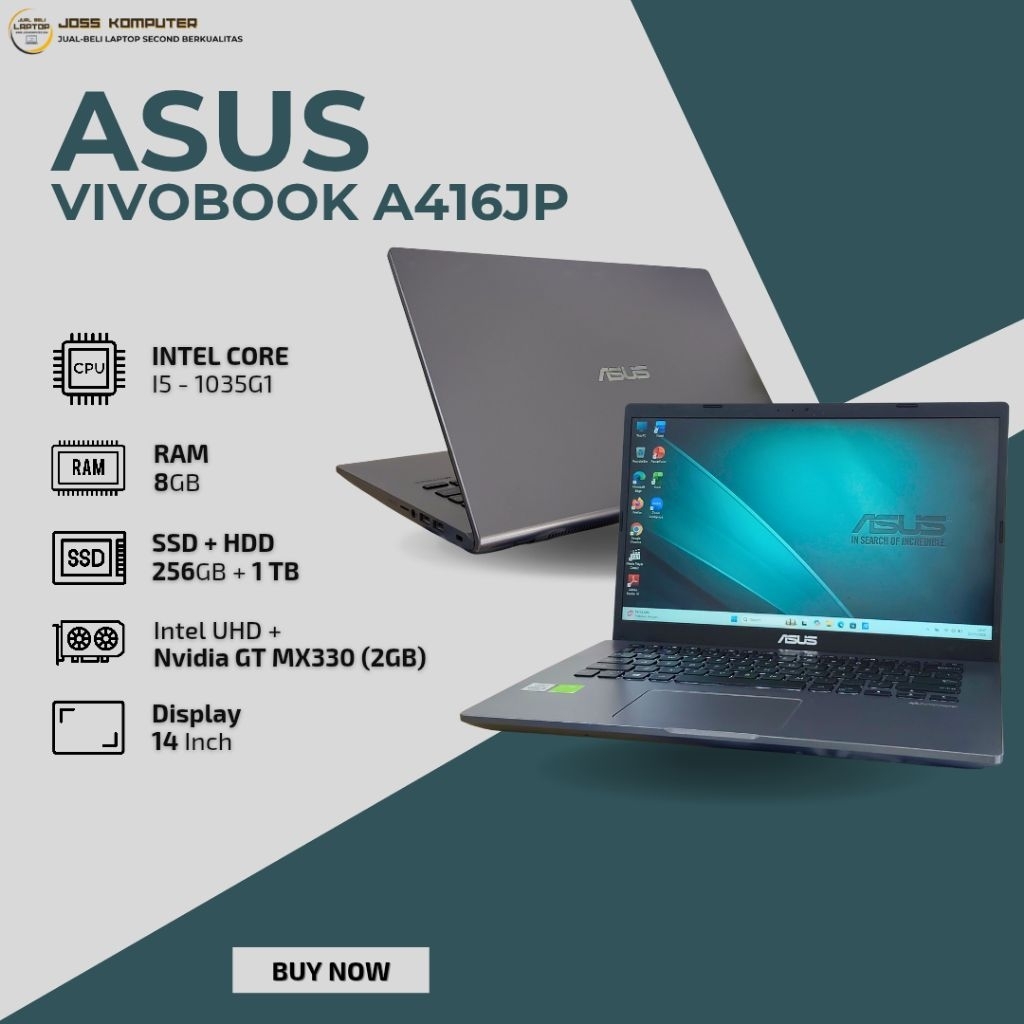 ASUS VIVOBOOK A416JP INTEL CORE I5-1035G1/ RAM 8GB/ SSD 256GB + HDD 1 TB / 14"