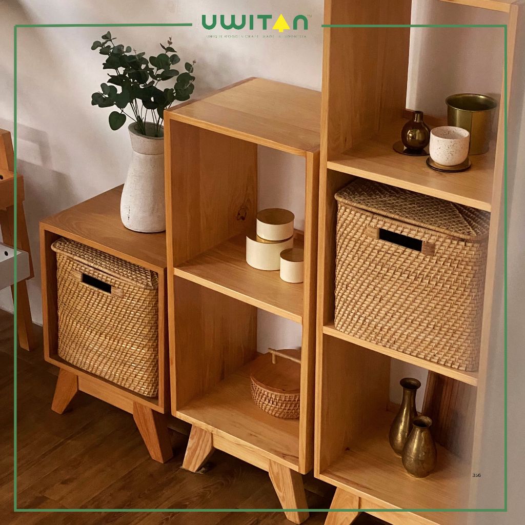 Uwitan 1x2 Drawer Solid – Meja Samping Nakas Bahan Kayu Pinus Solid Asli Multifungsi Aesthetic Rak B