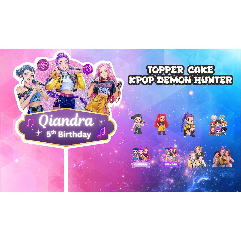 KPOP HUNTRIX CUSTOM NAMA CAKE TOPPER KARAKTER KPOP HIASAN KUE ULANG TAHUN HAPPY BIRTHDAY