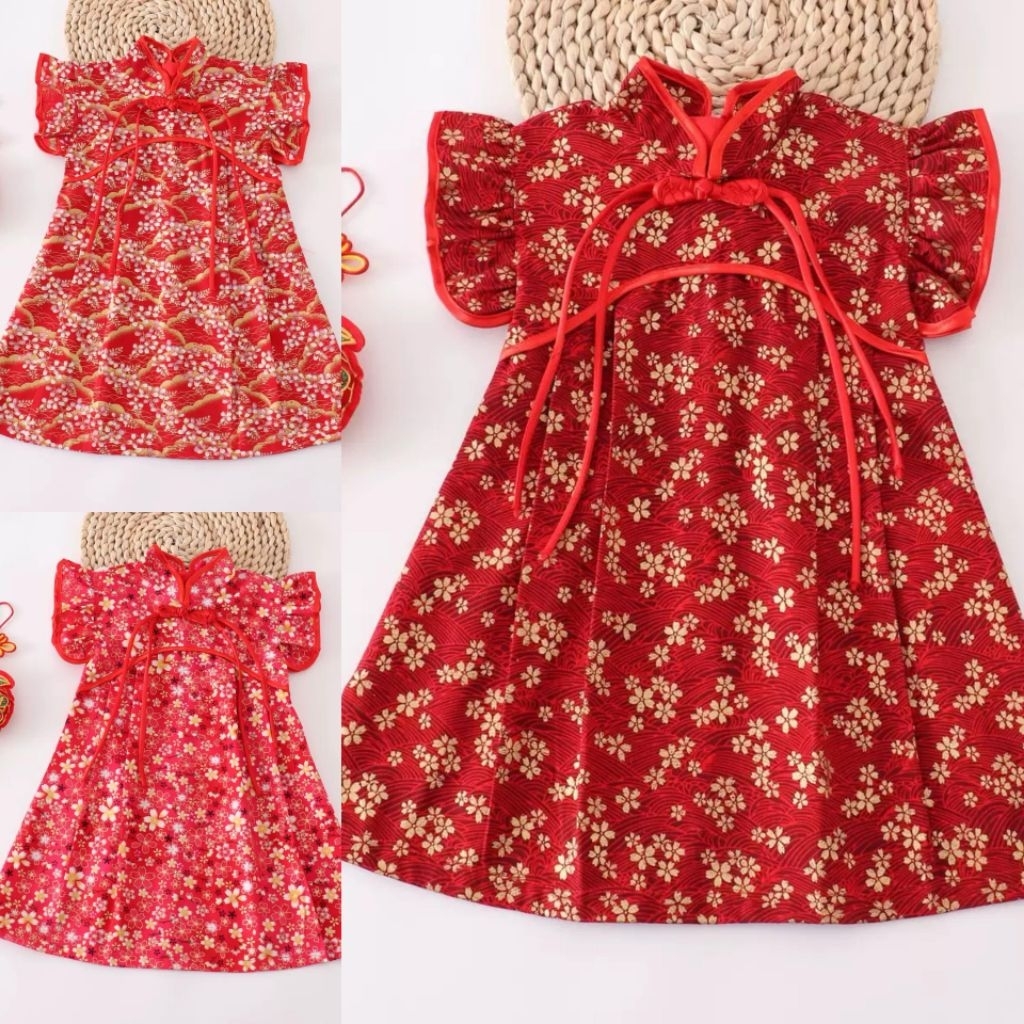 Qipao / cheongsam anak red/pink gold flower size 80-150