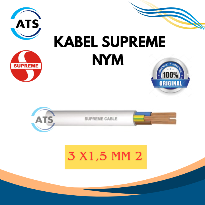 SUPREME Kabel NYM  3 X 1,5 mm 2 / KABEL LISTRIK SUPREME /KABEL KAWAT PUTIH/ECERAN/PERMETER