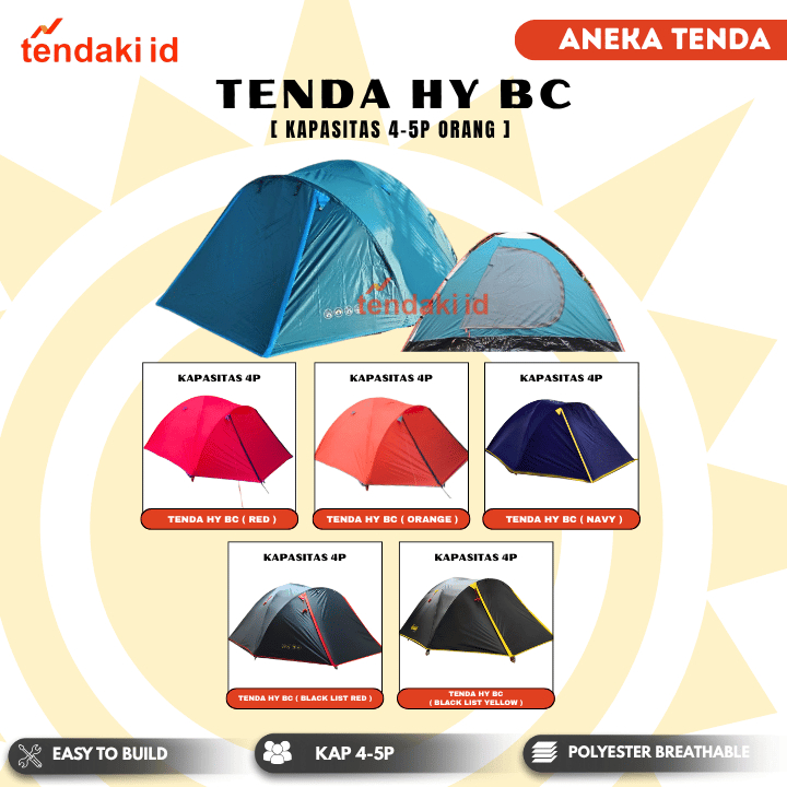 Tenda Camping Gunung Dome HY BC Waterproof Double Layer 4-5P Family Tent Outdoor Frame Fiber Kemping