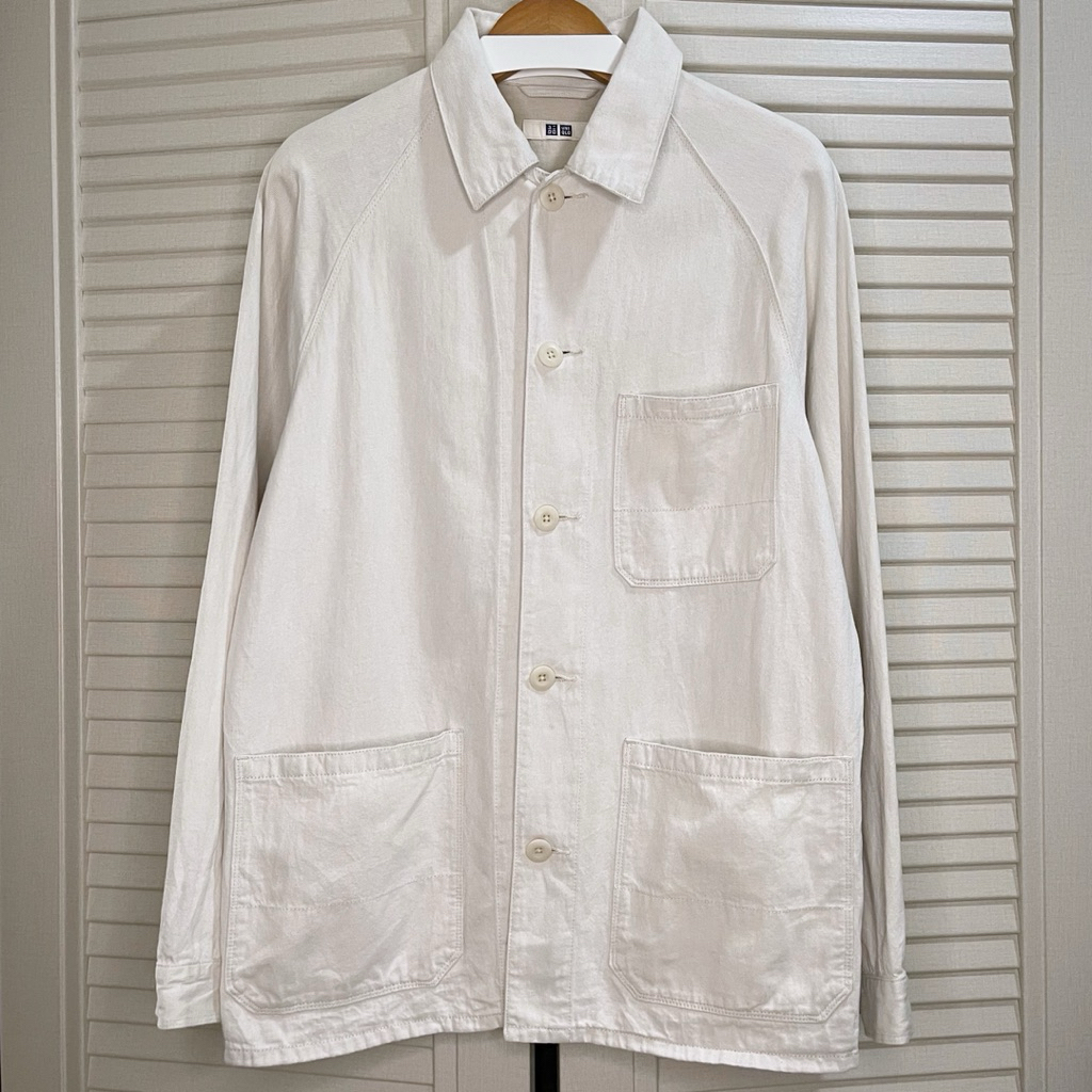 Uniqlo - Utility / Work / Chore Denim (Cotton Linen) Jacket - Off White - Size L