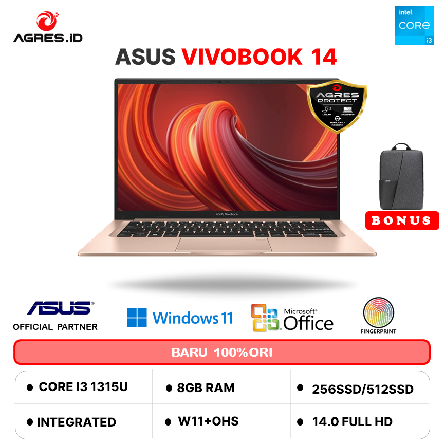 ASUS VIVOBOOK 14 A1404VA I3 1315 8GB 512GB W11+OHS+O365 14.0FHD IPS SLV -FHD3823M
