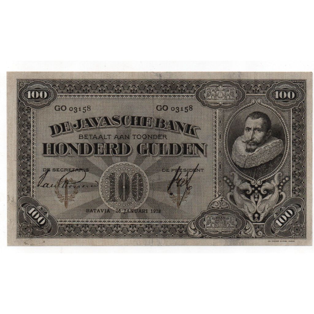SERI 100 GULDEN COEN VANROSSEM Tahun 1928 GO 03158, XF CUCI PRESS
