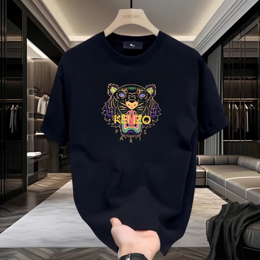 COD Kaos Oversize Unisex 100% Katun Nyaman Pria WanitaKaos Lengan Pendek Oversize Warna Biru Tua KEN