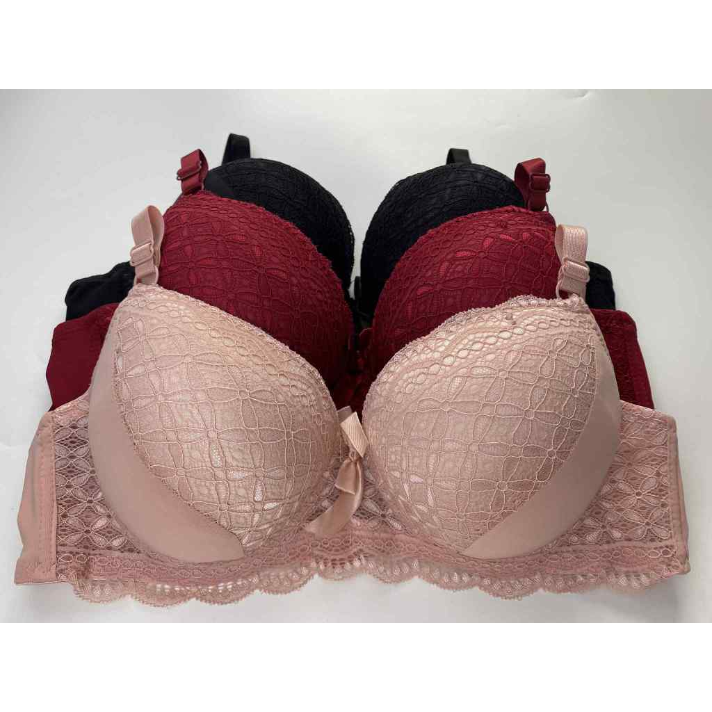 3 PCS PROMO  BH Bra Push Up Kawat Busa Tebal Jumbo Cup Besar C Renda Cantik Kait 3 | Size 46 48 50 5