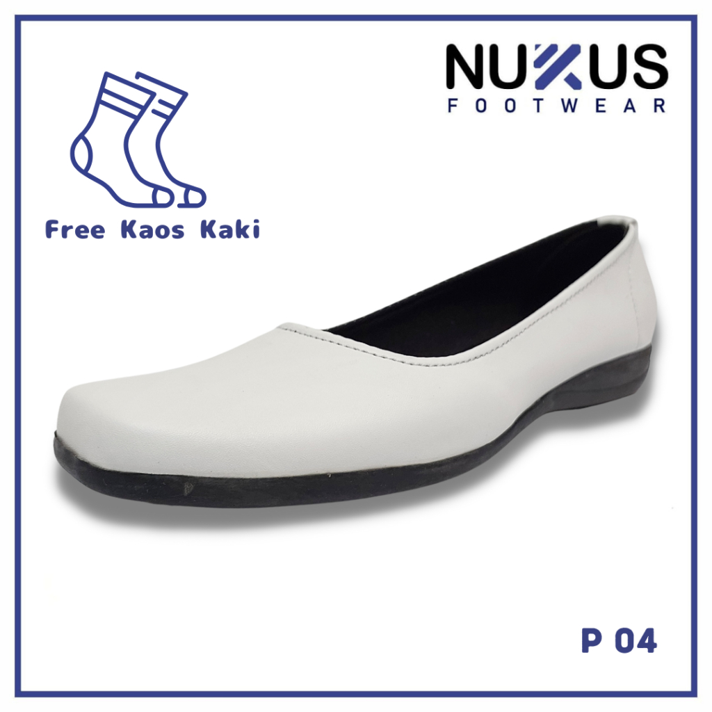 Nukus Sepatu Pantofel Flat Putih Wanita - P04
