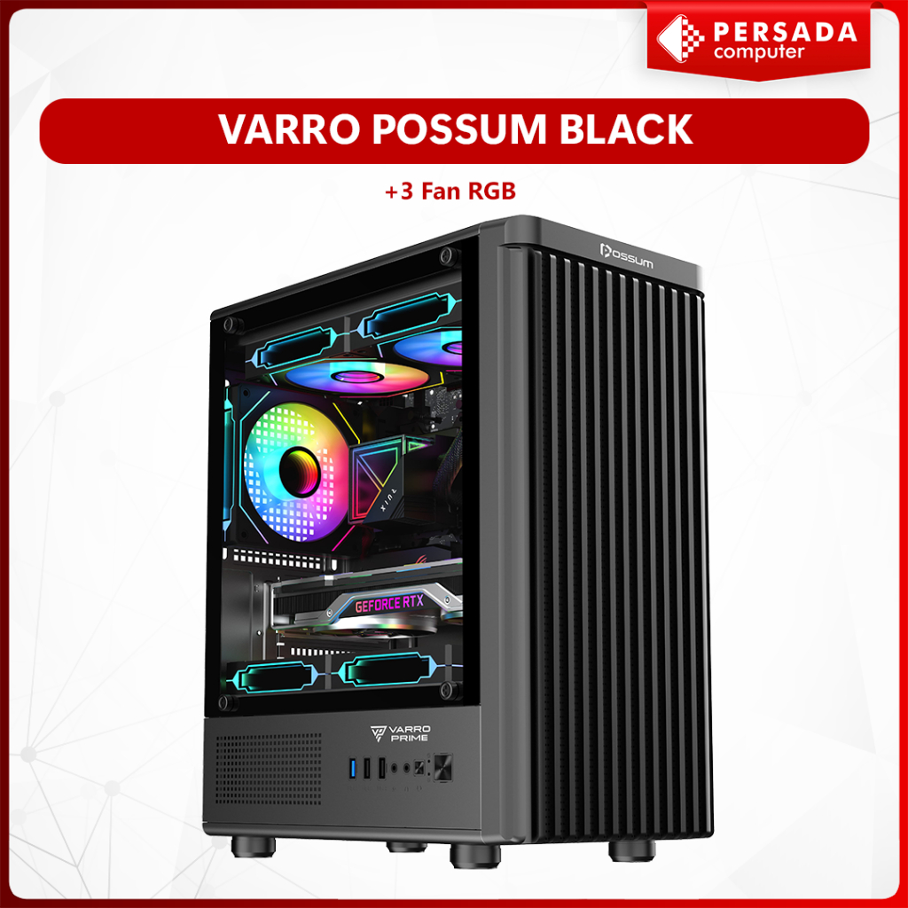 CASING GAMING VARRO POSSUM BLACK + 3 Fan RGB