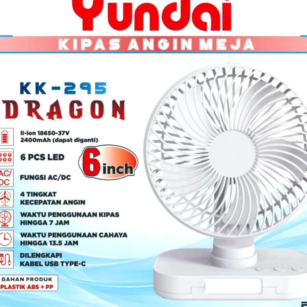 Kipas Angin Portable AC/DC / Kipas angin Meja 6 Inch KK-295 DRAGON KAWACHI