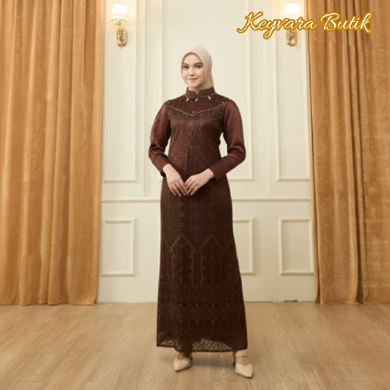 Luvita Maxy Dress Brokat Mermaid Satin Velvet Elegan Gamis Kondangan Wanita Remaja Model Press Body 