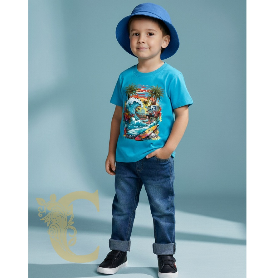 Setelan kaos anak pantai setelan kaos anak laki laki anak perempuan gambar pantai