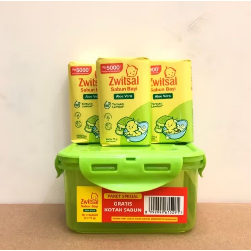 PAKET HEMAT 3 PCS FREE KOTAK SABUN ZWITSAL SABUN BAYI BATANG 70 g