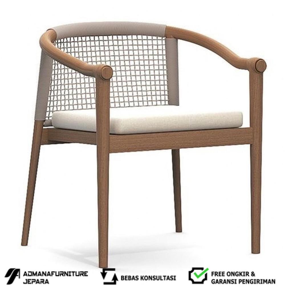 Kursi Rotan Retro Kaki Kotak Jati Teras Kursi Cafe Resto | Kursi Makan Minimalis Modern Anyaman Tali
