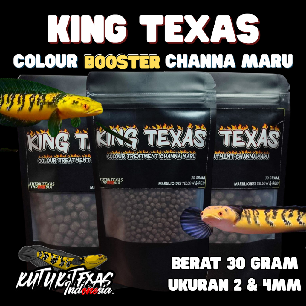 King Texas Pelet Natural Proggres Pigment Ikan Channa Varian Yellow dan Red  Untuk Channa Maru Yello