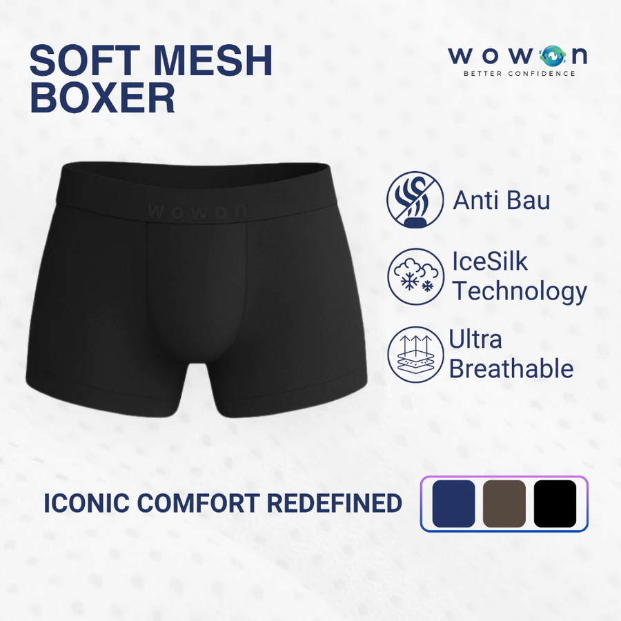 Wowon Men Boxer - 3 Pcs - Celana dalam pria - Soft Mesh Boxer