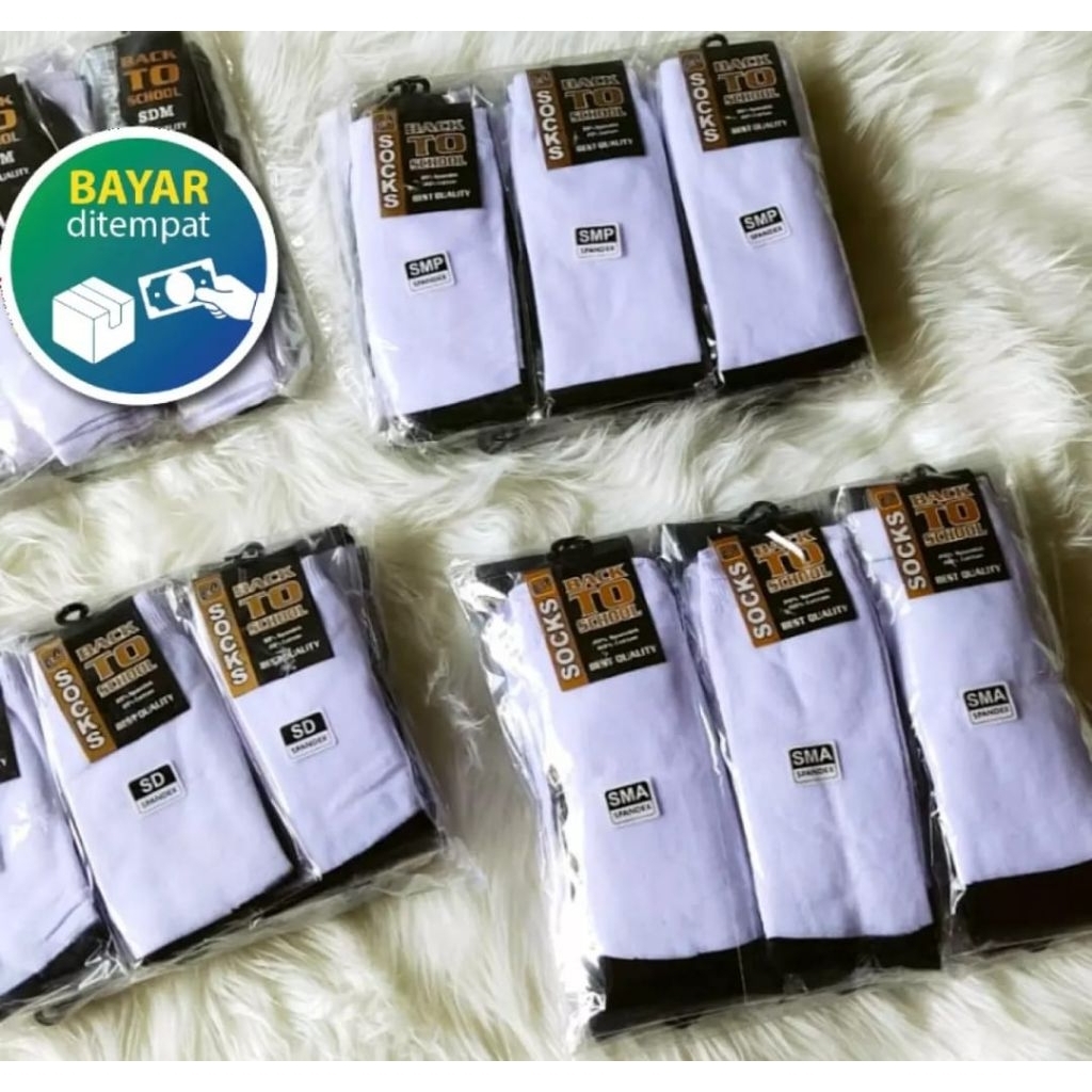 Kaus kaki anak sekolah hitam putih 12pasang/1lusin sd smp sma tk