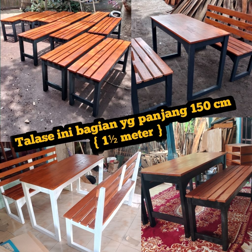 { Panjang 150 cm } Satu set meja makan meja warkop meja belajar meja bar meja cafe meja komputer mej