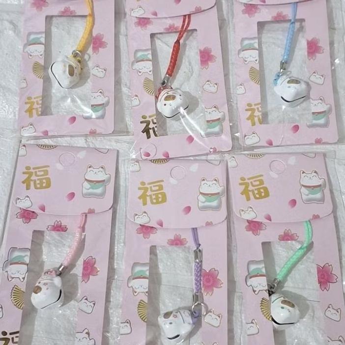 gantungan hp tali kucing hoki lucky cat kucing keberuntungan imlek cina ada lonceng bunyi asesoris h