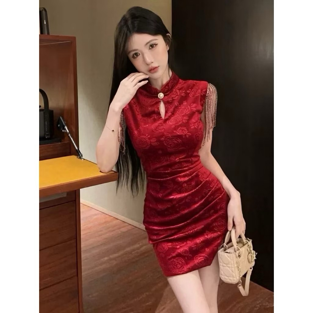 DRESS CHONGSAM EMBOS BANGKOK / MINI DRESS SEXY CHONGSAM MOTEK RUMBAI