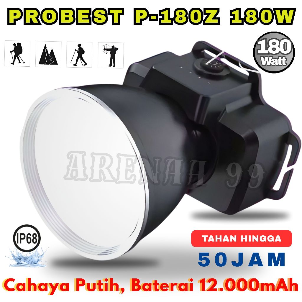 PROMO ~Senter Kepala Jumbo 180w ProBest P-180Z Headlamp 180W Cahaya Putih Tahan Sampai 50Jam | Sente