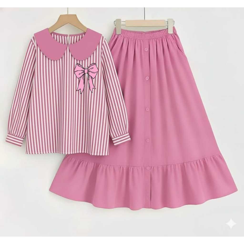 Hot Setelan Rok Anak Perempuan Umur 5 - 12 Tahun Fashion Terbaru Anak Korean Style Setelan Muslim
