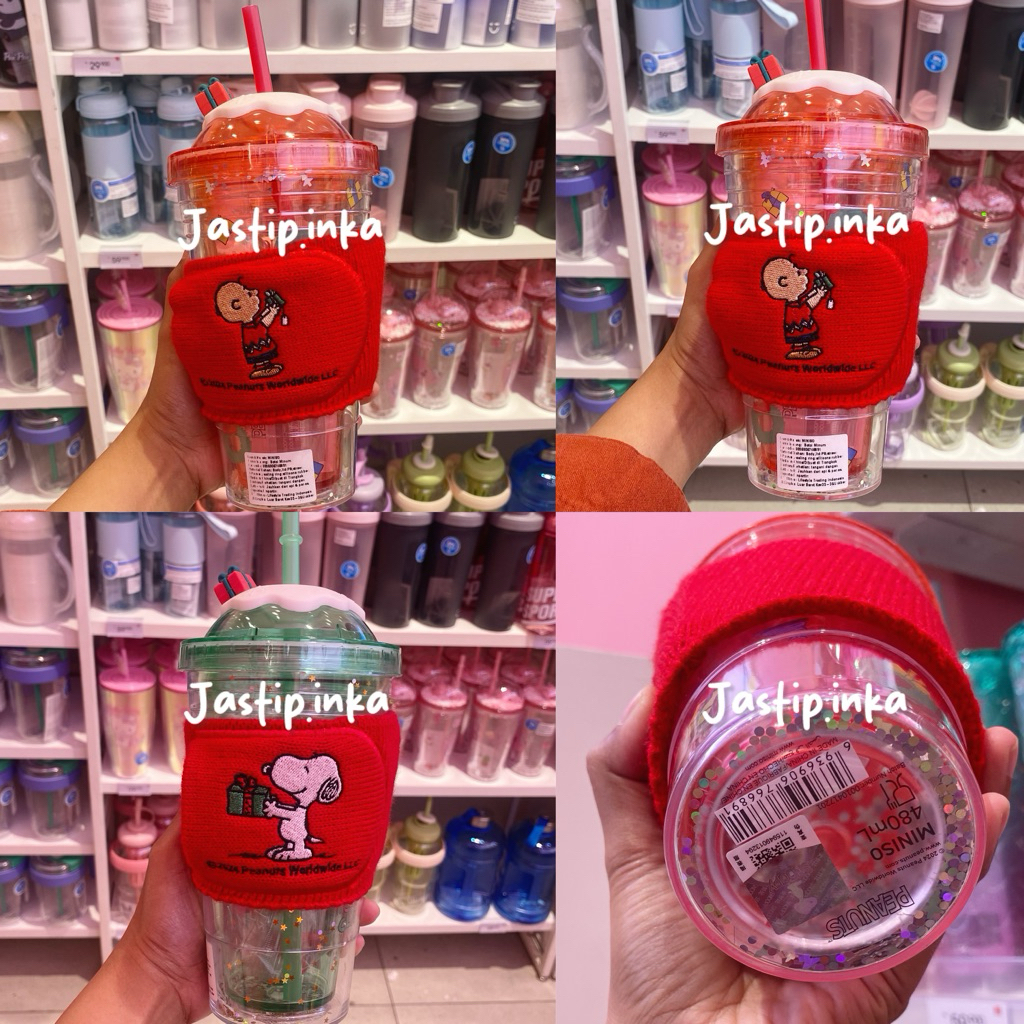 Miniso x snoopy - Tumbler plastik snoopy edisi christmas