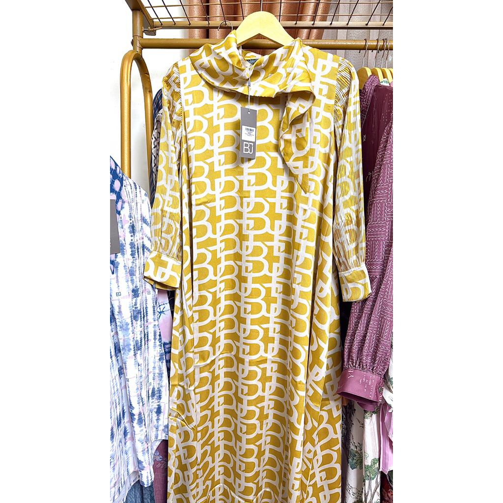 [NEW] Dress Monogram Benang Jarum Mustard S - ld 104
