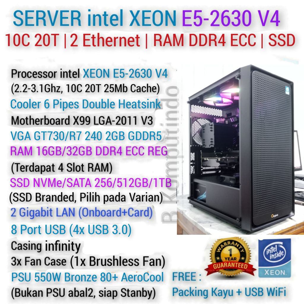SERVER PULSA ANBK Intel XEON E5 V4 | RAM DDR4 EEC | SSD | 2 Gigabit Ethernet