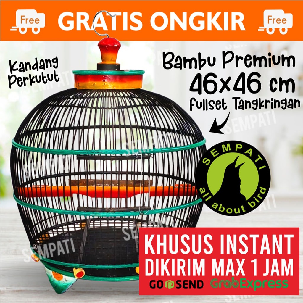 SEMPATI KHUSUS TERKIRIM 1 JAM INSTAN GRAB GOJEK Sangkar Kandang Burung Perkutut Bambu Rotan Full War