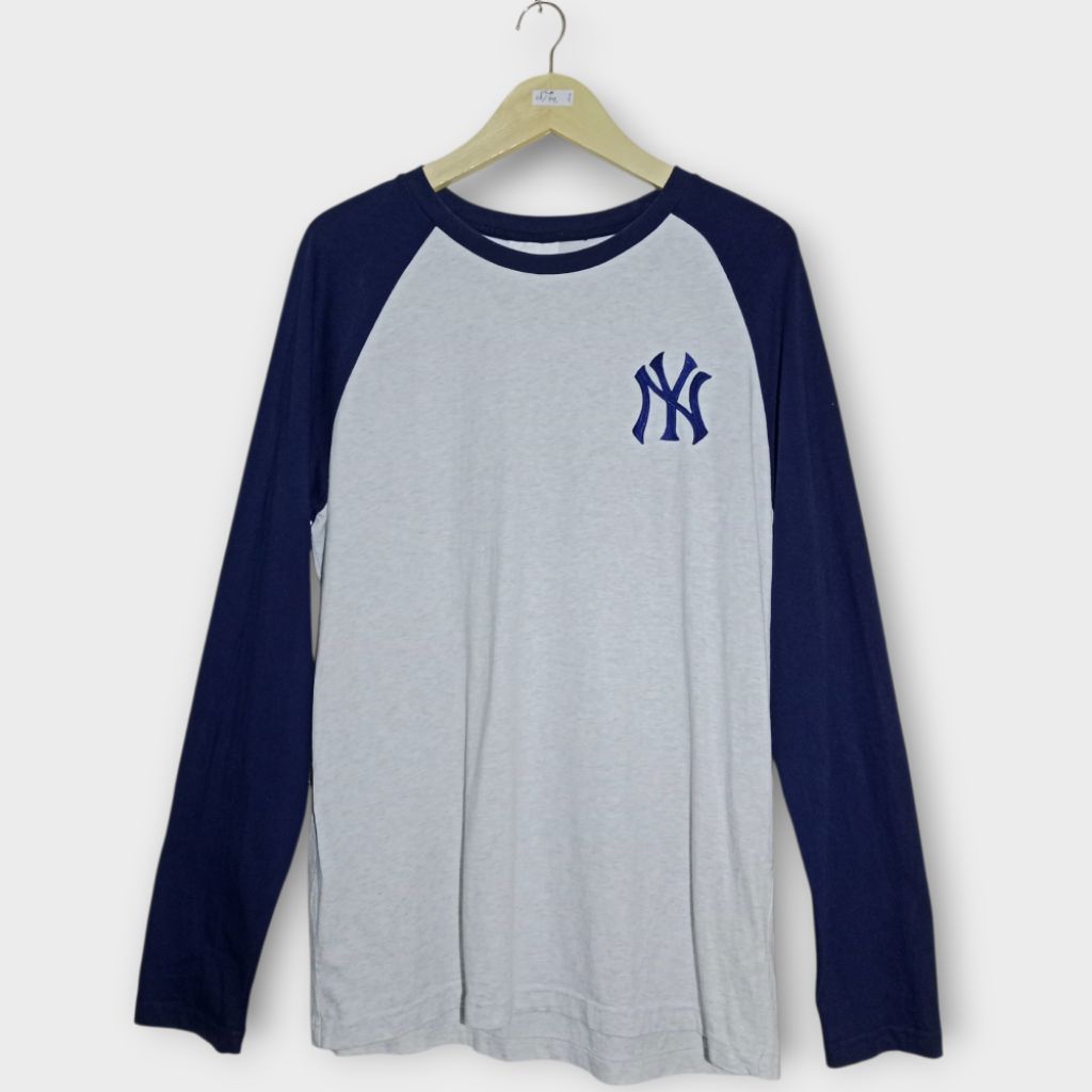 Tshirt MLB Long Sleeve Original Logo Bordir - Gray Navy