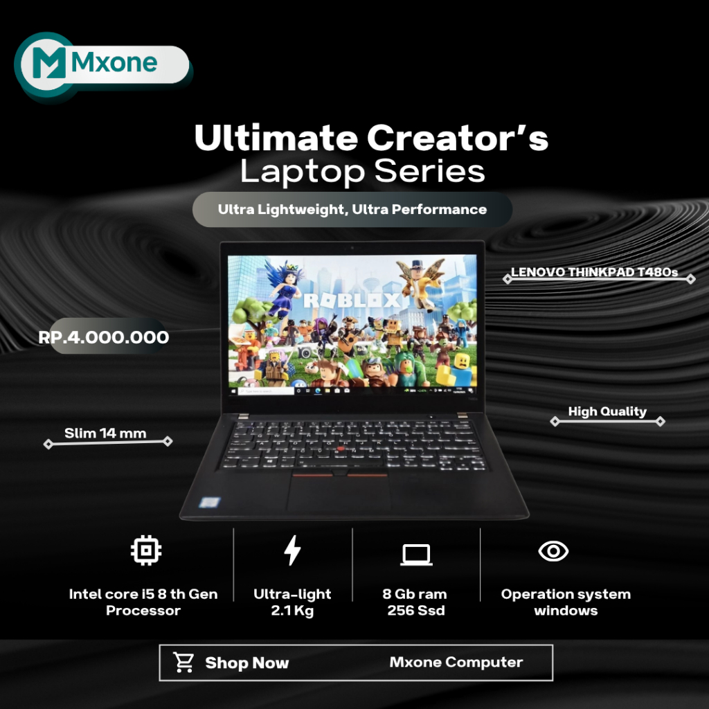 Laptop Lenovo Thinkpad 14" T480s T480 Core i7/ i5 SSD 1TB Touchscreen SLIM - Second Murah Bergaransi
