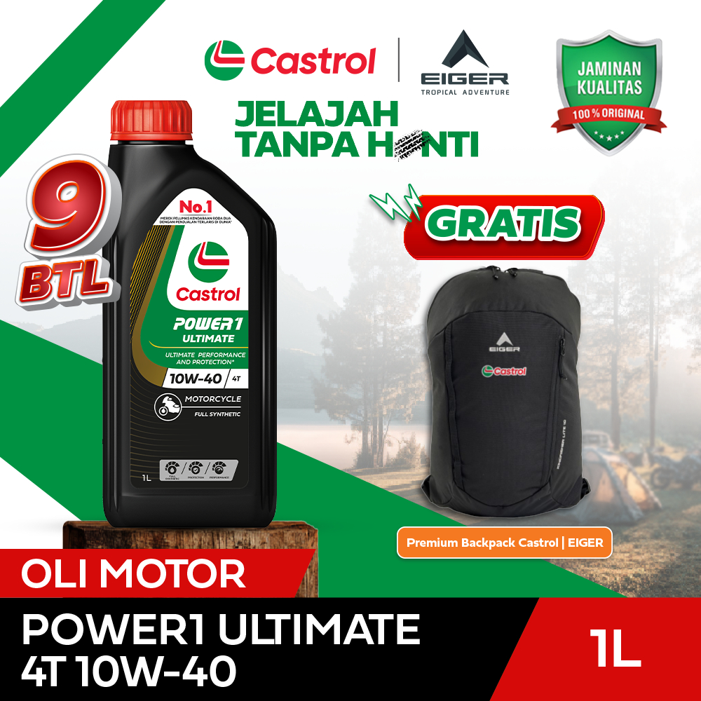 Oli Mesin Motor Castrol POWER1 ULTIMATE 4T 10W-40 (1L) 9 BOTOL Free Premium Backpack MCO | EIGER