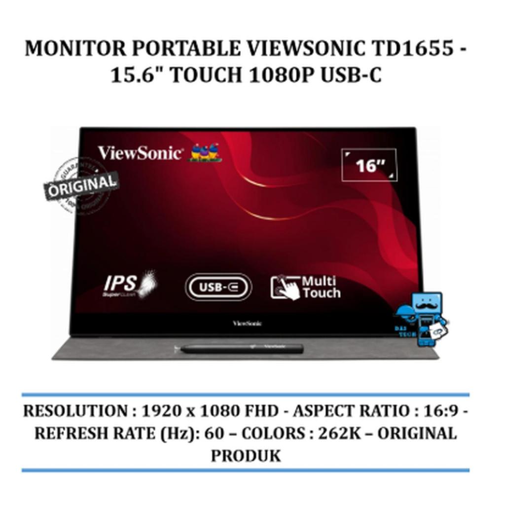 Monitor Portable Viewsonic Td1655 15.6" Touch 1080p - Garansi Resmi
