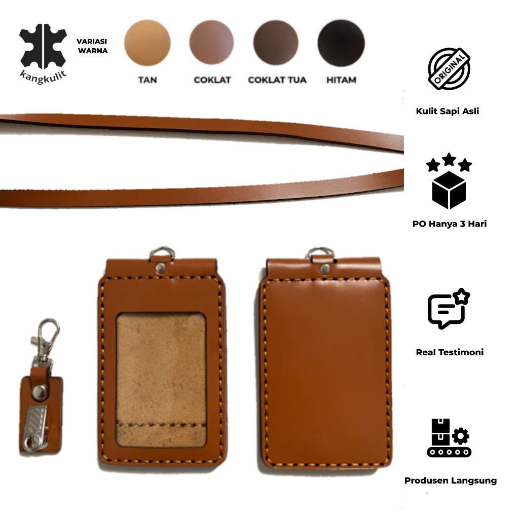 LANYARD NAME TAG ID CARD HOLDER KULIT - IDCFLIPA - POLOS