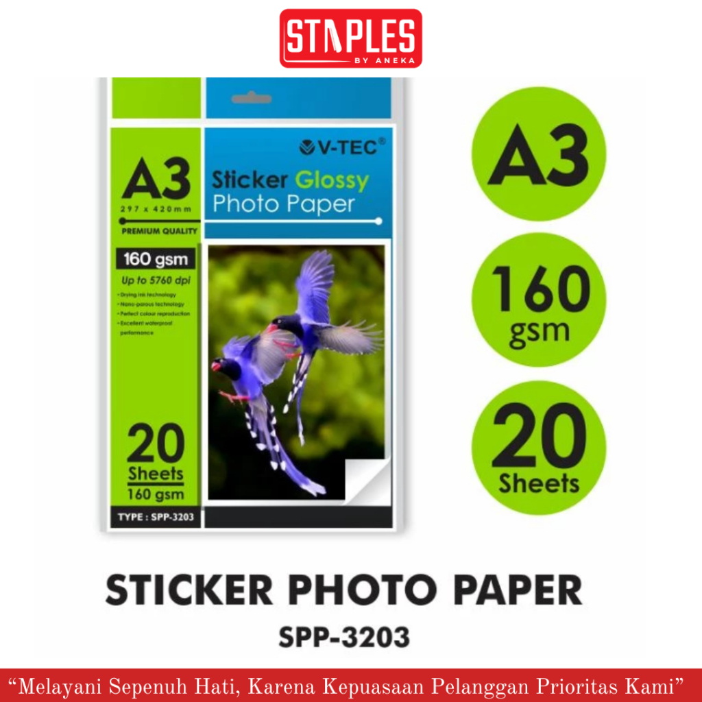 V-Tec Sticker Glossy Photo A3 160gsm SPP-3203 / Kertas Stiker Kilap A3 160 gsm