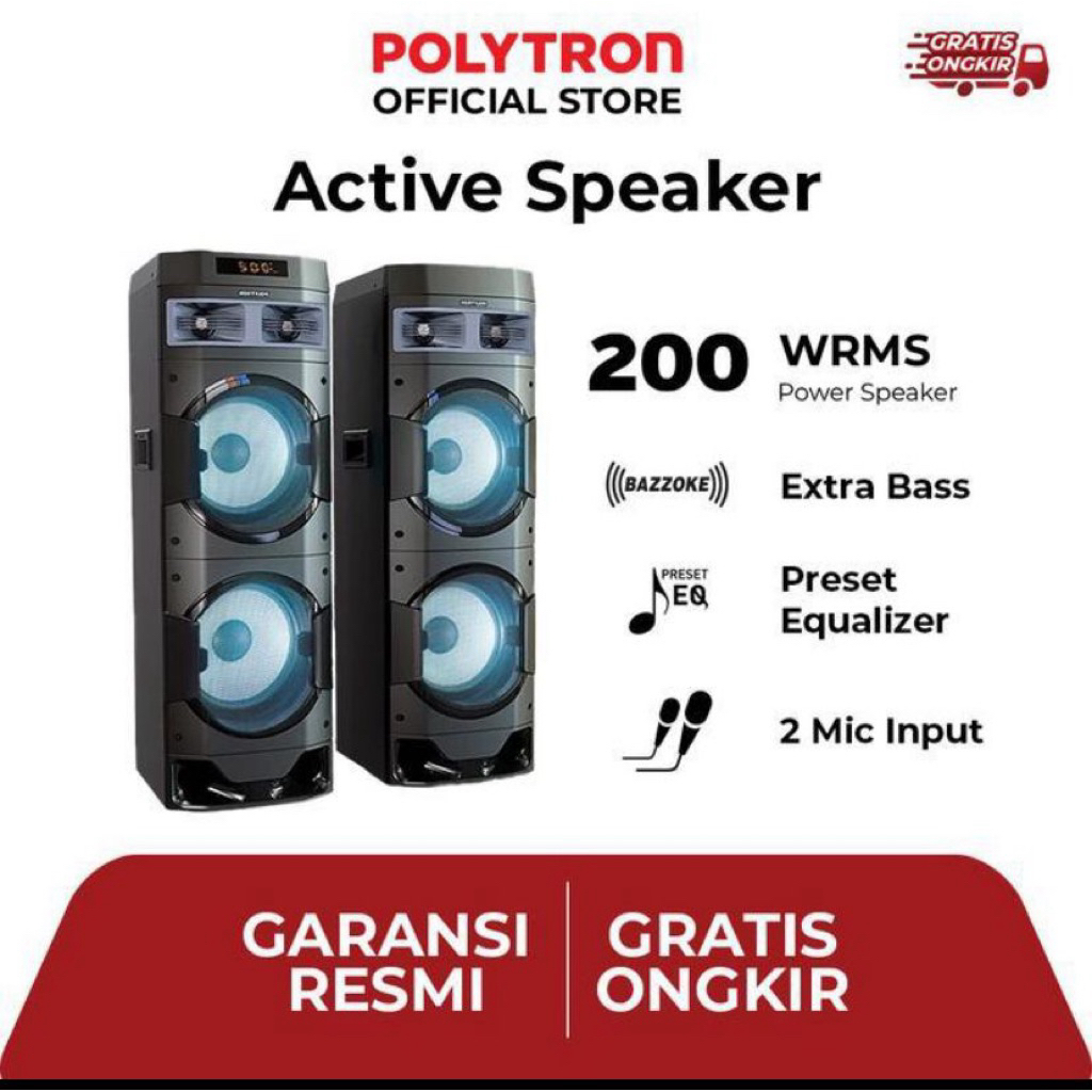 Polytron PAS 10DF22 Speaker Aktif Double Woofer 10 Inch 3-Way Bluetooth Karaoke