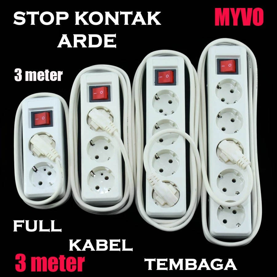 MYVO 3m StopKontak Kabel saklar 2 3 4 5 Lubang 3 Meter SNI switch on off