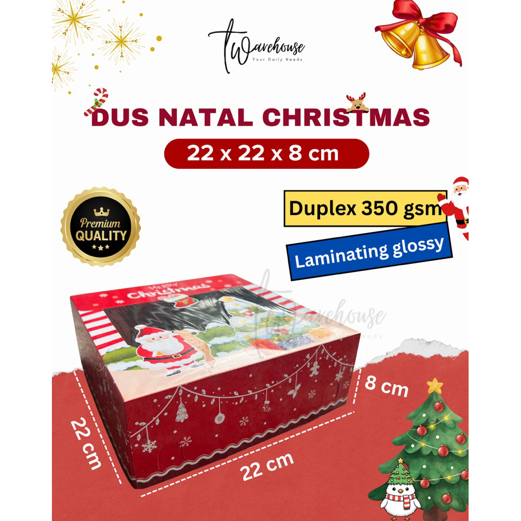 Box Natal CHRISTMAS 22 x 22 x 8 cm / Box Hampers Kue Natal Bolu Cake Christmas