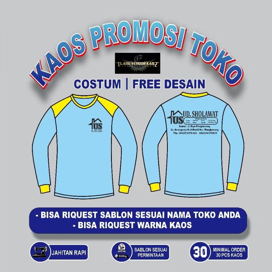 KAOS PROMOSI TOKO "Toko Bangunan, Pertanian, Dll" Kombinasi pundak
