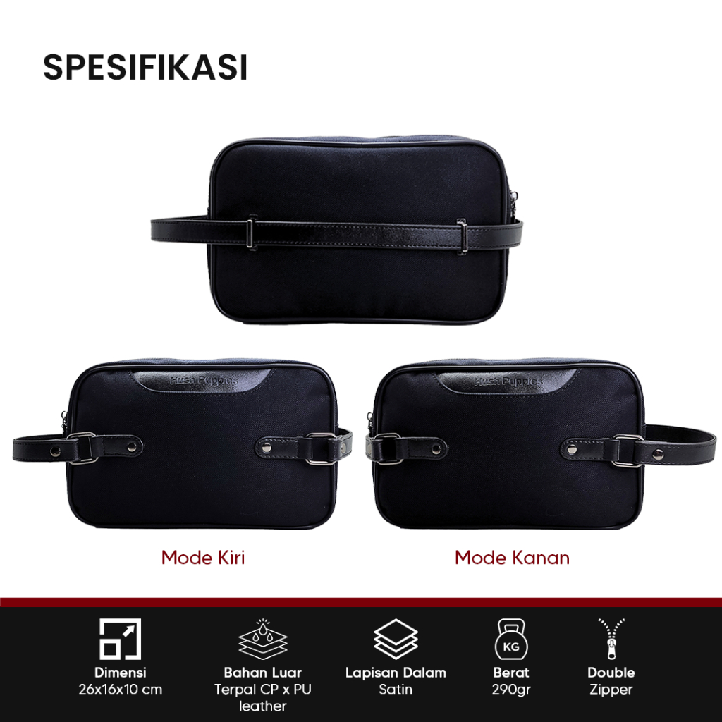 Tas Pouch Pria HUSH PUPPIES 1018 Premium Double Zipper | Tas Handbag Harian Travel Bag
