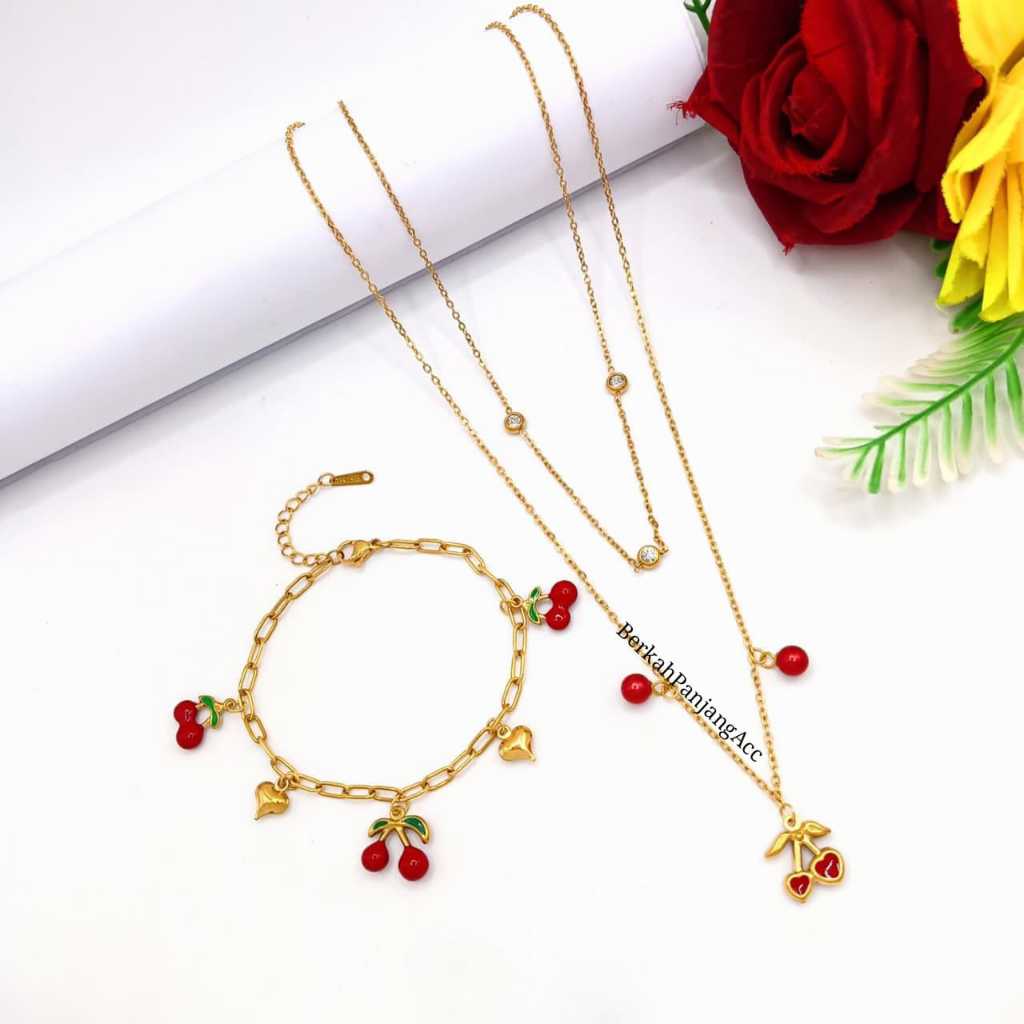 Set Perhiasan Kalung + Gelang Cantik Model Imut Dan Lucu Untuk Remaja Fashion Titanium